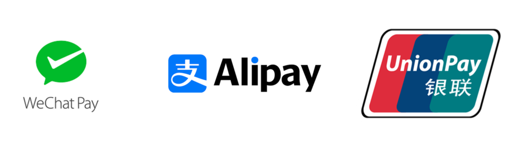 WeChat Pay Alipay and Union Pay logos